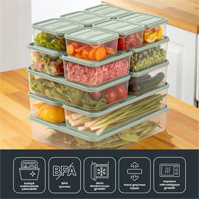 Vienev 15li Buzdolabı Düzenleyici Organizer Mikrodalgaya Uygun Difriz Saklama Kabı Mint