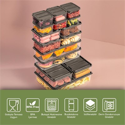 Vienev 15li Buzdolabı Düzenleyici Organizer Mikrodalgaya Uygun Difriz Saklama Kabı Gri
