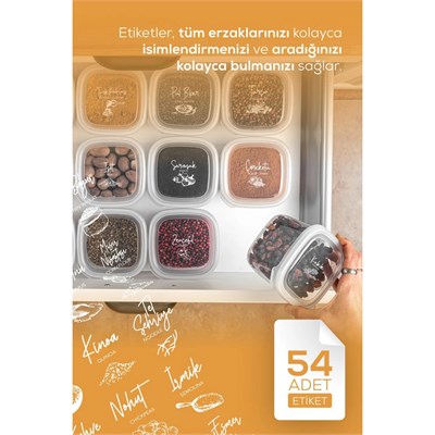 Vienev 15li Etiketli Lux Hava Geçirmez Erzak Ve Baharat Saklama Kabı Seti Beyaz Beyaz