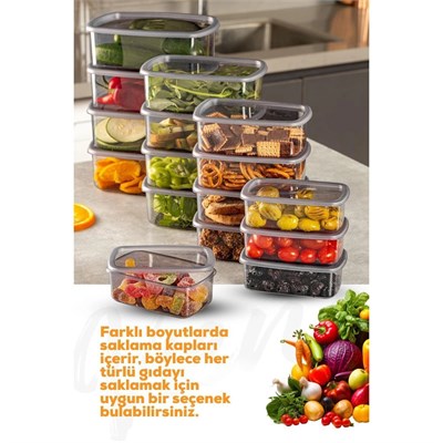 Vienev 16lı Hava Geçirmez Saklama Kabı Seti Antrasit 4x(250-500-750-1200 Ml)