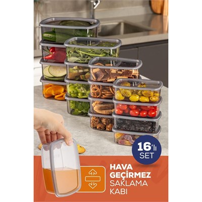 Vienev 16lı Hava Geçirmez Saklama Kabı Seti Antrasit 4x(250-500-750-1200 Ml)