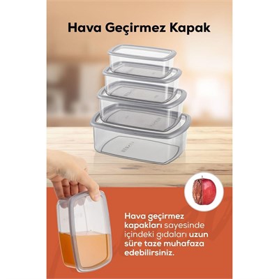 Vienev 16lı Hava Geçirmez Saklama Kabı Seti Antrasit 4x(250-500-750-1200 Ml)