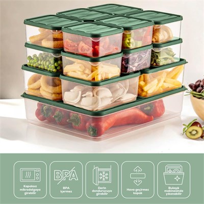Vienev 17li Buzdolabı Düzenleyici Organizer Mikrodalgaya Uygun Difriz Saklama Kabı Yeşil