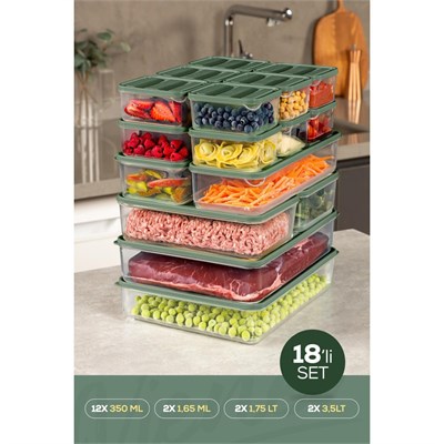 Vienev 18li Buzdolabı Dondurucu Organizer Ve Saklama Kabı Yeşil 12x(350ml) 2x(1,65lt) 2x(1,75lt) 2x(3,5lt)