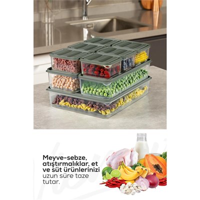Vienev 18li Buzdolabı Dondurucu Organizer Ve Saklama Kabı Yeşil 12x(350ml) 2x(1,65lt) 2x(1,75lt) 2x(3,5lt)