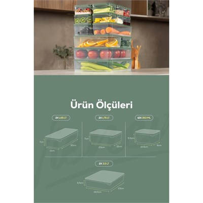 Vienev 18li Buzdolabı Dondurucu Organizer Ve Saklama Kabı Yeşil 12x(350ml) 2x(1,65lt) 2x(1,75lt) 2x(3,5lt)
