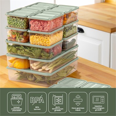 Vienev 19lu Buzdolabı Düzenleyici Organizer Mikrodalgaya Uygun Difriz Saklama Kabı Mint