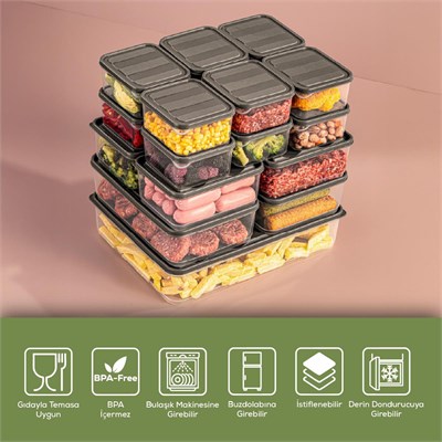 Vienev 19lu Buzdolabı Düzenleyici Organizer Mikrodalgaya Uygun Difriz Saklama Kabı Gri