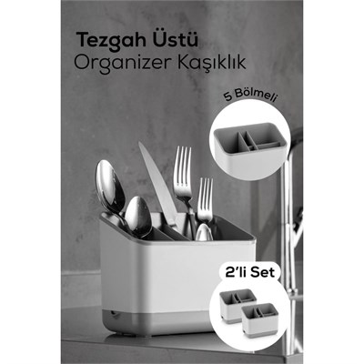 Vienev 2 Adet Tezgah Üstü Kaşık Düzenleyici 5 Bölmeli Organizer Kaşıklık Gri