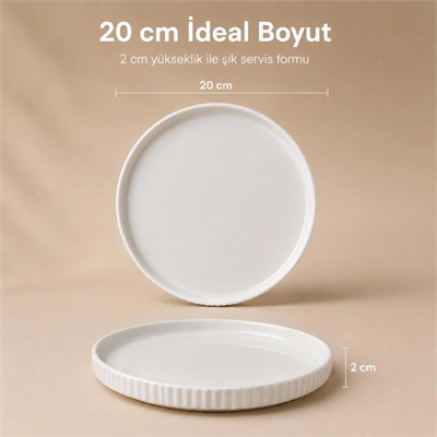 Vienev 2 Parça 20 Cm Porselen Servis Tabağı Seti - Modern Çizgili Yuvarlak Sunum Tabağı