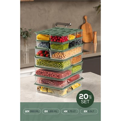 Vienev 20li Buzdolabı Dondurucu Organizer Ve Saklama Kabı Yeşil 12x(350ml) 4x(1,75lt) 2x(1,65lt) 2x(3,5lt)