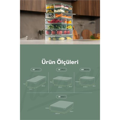 Vienev 20li Buzdolabı Dondurucu Organizer Ve Saklama Kabı Yeşil 12x(350ml) 4x(1,75lt) 2x(1,65lt) 2x(3,5lt)