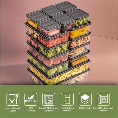 Vienev 20li Buzdolabı Düzenleyici Organizer Ve Mikrodalgaya Uygun Difriz Saklama Kabı Gri