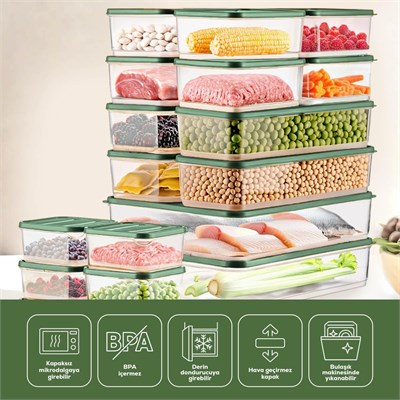 Vienev 20li Buzdolabı Düzenleyici Organizer Mikrodalgaya Uygun Difriz Saklama Kabı Yeşil