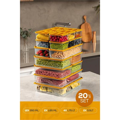 Vienev 20li Buzdolabı Organizer Ve Saklama Kabı Turuncu 12x(350ml) 4x(1,75lt) 2x(1,65lt) 2x(3,5lt)