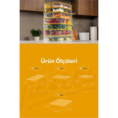Vienev 20li Buzdolabı Organizer Ve Saklama Kabı Turuncu 12x(350ml) 4x(1,75lt) 2x(1,65lt) 2x(3,5lt)