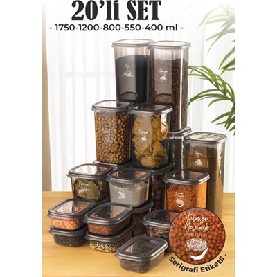 Vienev 20li Peggy Saklama Kabı Seti 5x(1,75 1,2 0,55 0,4 Li̇tre) Serigrafi Etiketli