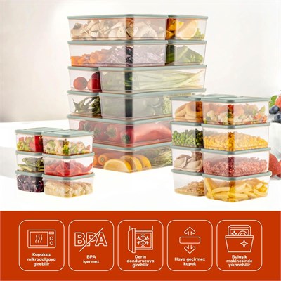 Vienev 24lü Buzdolabı Düzenleyici Organizer Mikrodalgaya Uygun Difriz Saklama Kabı Mint