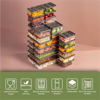 Vienev 24lü Buzdolabı Düzenleyici Organizer Mikrodalgaya Uygun Difriz Saklama Kabı Gri