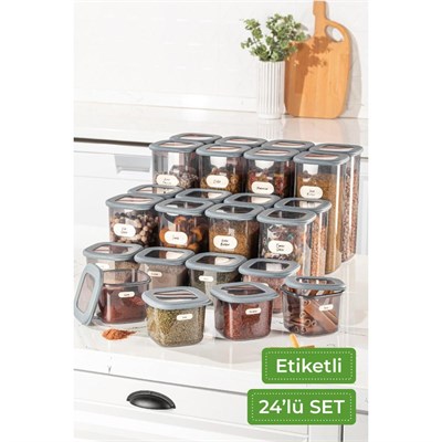 Vienev 24lü Etiketli Poly Kare Erzak Saklama Kabı Set 8x(0,55 Li̇tre, 1,2 Li̇tre, 1,75 Li̇tre) Antrasit