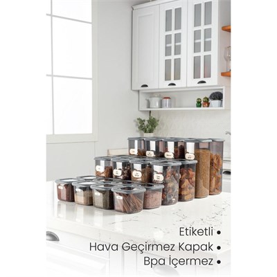 Vienev 24lü Etiketli Poly Kare Erzak Saklama Kabı Set 8x(0,55 Li̇tre, 1,2 Li̇tre, 1,75 Li̇tre) Antrasit