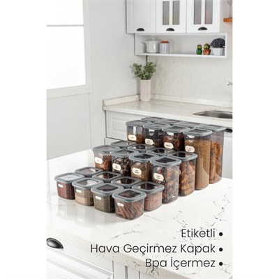 Vienev 24lü Etiketli Poly Kare Erzak Saklama Kabı Set 8x(0,55 Li̇tre, 1,2 Li̇tre, 1,75 Li̇tre) Antrasit