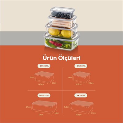 Vienev 24lü Hava Geçirmez Saklama Kabı Seti Gri 6x(250-500-750-1200 Ml)