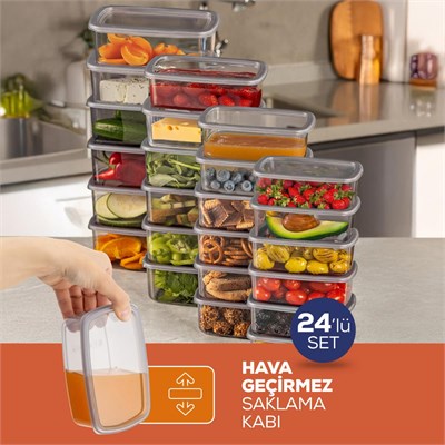 Vienev 24lü Hava Geçirmez Saklama Kabı Seti Gri 6x(250-500-750-1200 Ml)