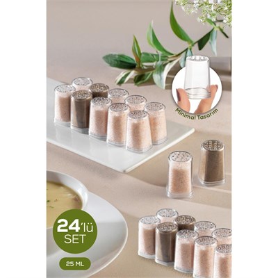 Vienev 24lü Mini Tek Kişilik Tuzluk Karabiberlik Baharatlık Seti Şeffaf