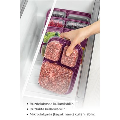 Vienev 2li 3 Bölmeli Dikdörtgen Saklama Kabı 1,15 Litre Mor