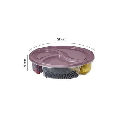 Vienev 2li 3 Bölmeli Yuvarlak Saklama Kabı 1,2 Litre Pembe