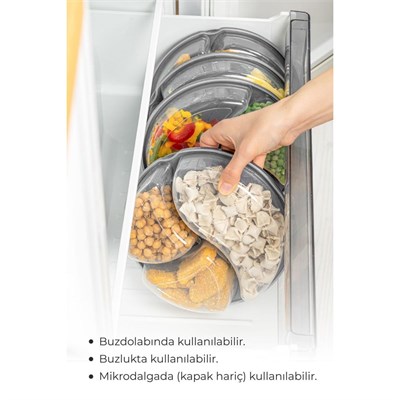 Vienev 2li 3 Bölmeli Yuvarlak Saklama Kabı 1,2 Litre Antrasit