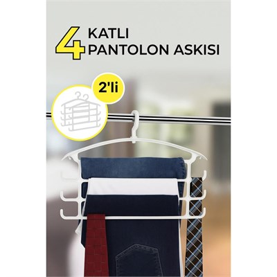Vienev 2li 4 Katlı Çok Amaçlı Pantolon & Aksesuar Askısı Beyaz