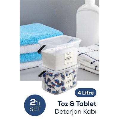 Vienev 2li 4 Litre Beyaz Etiketli Deterjanlık Saklama Kutusu Kabı Beyaz