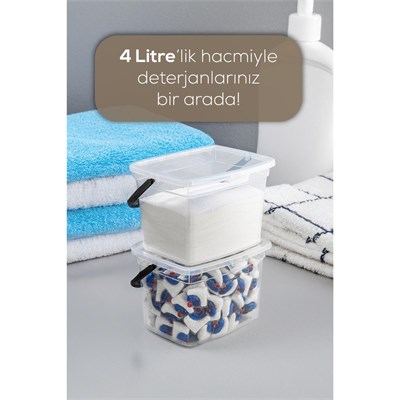 Vienev 2li 4 Litre Beyaz Etiketli Deterjanlık Saklama Kutusu Kabı Beyaz