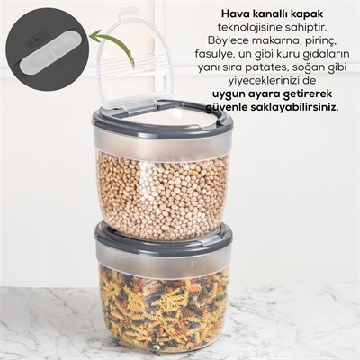 Vienev 2li 8 Litre Büyük Boy Plastik Saklama Kabı – Koyu Gri Kapaklı