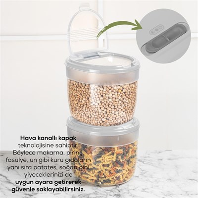 Vienev 2li 8 Litre Büyük Boy Plastik Saklama Kabı – Açık Gri Kapaklı