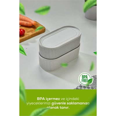 Vienev 2li Elastik Bantlı İstiflenebilir Pratik Saklama Kabı Seti 2x 1100 Ml Gri