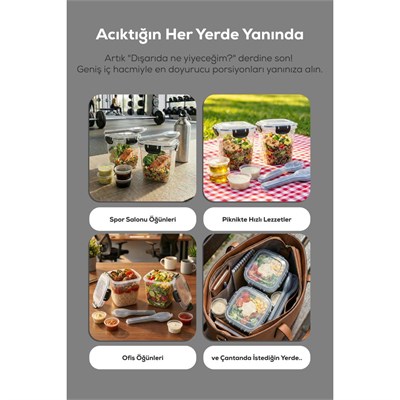 Vienev 2li Kilitli Kapak 1075ml Yemek Saklama Kabı - Sosluk Ve Kaşık Setli Pratik Öğün Kabı