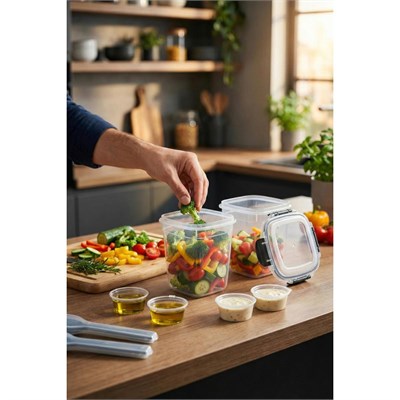 Vienev 2li Kilitli Kapak 1075ml Yemek Saklama Kabı - Sosluk Ve Kaşık Setli Pratik Öğün Kabı