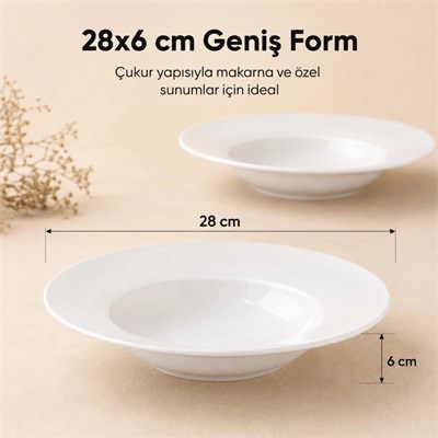 Vienev 2li Porselen Çukur Makarna Tabağı 28 Cm