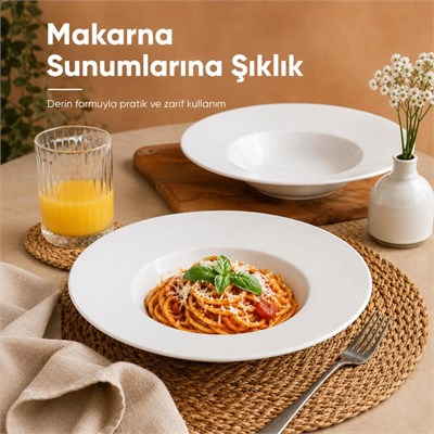 Vienev 2li Porselen Çukur Makarna Tabağı 28 Cm