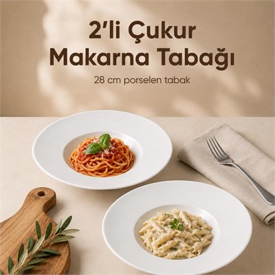 Vienev 2li Porselen Çukur Makarna Tabağı 28 Cm