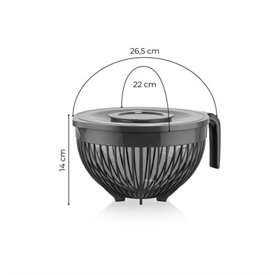 Vienev 2li Set Linea Pirinç Süzgeci Ve Mikser Kapaklı 3 Litre Antrasit Kase
