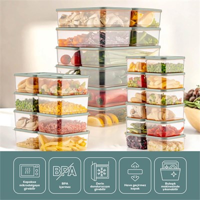 Vienev 30lu Buzdolabı Düzenleyici Organizer Mikrodalgaya Uygun Difriz Saklama Kabı Mint