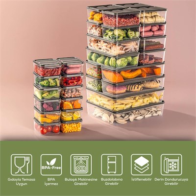 Vienev 30lu Buzdolabı Düzenleyici Organizer Mikrodalgaya Uygun Difriz Saklama Kabı Gri