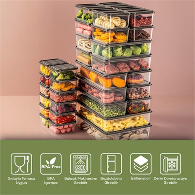 Vienev 32li Buzdolabı Düzenleyici Organizer Mikrodalgaya Uygun Difriz Saklama Kabı Gri