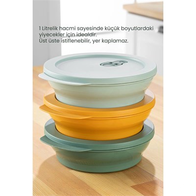 Vienev 3lü 1 Litre Mikrodalgaya Girebilen Kapaklı Saklama Kabı Seti Renkli