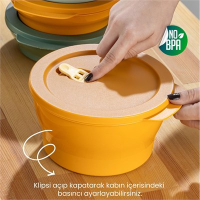 Vienev 3lü 2 Litre Mikrodalgaya Girebilen Kapaklı Saklama Kabı Seti Renkli