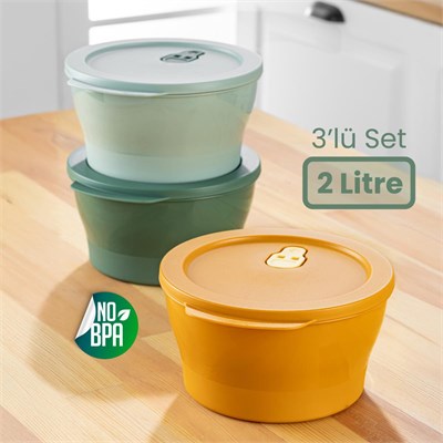 Vienev 3lü 2 Litre Mikrodalgaya Girebilen Kapaklı Saklama Kabı Seti Renkli